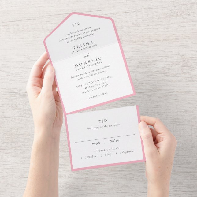Invitation Tout En Un Mariage moderne Trisha Pink (Déchirure)