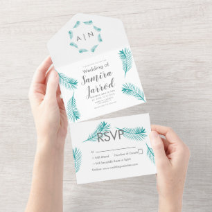 Invitation Tout En Un Mariage Moderne Tropical aux Palmiers  