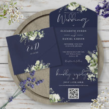 Mariage Monogramme Code QR de la verdure Bleu Mari