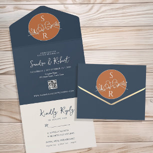 Invitation Tout En Un Mariage Monogramme En Terracotta Tout En Un