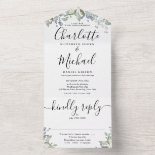 Invitation Tout En Un Mariage Monogramme  Floral Green Script