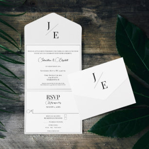 Invitation Tout En Un Mariage monogramme minimal   BLANCHE