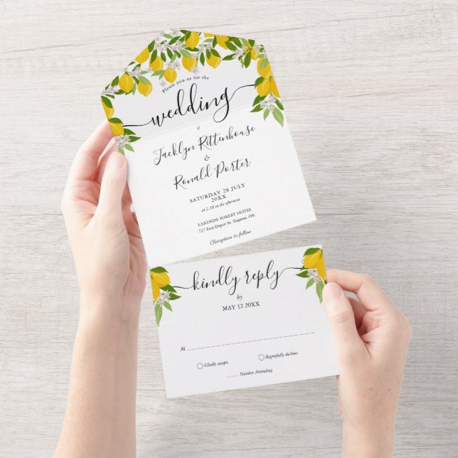 Invitation Tout En Un Mariage Monogramme Script Citron Vert (Déchirure)