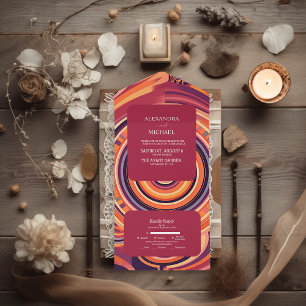 Invitation Tout En Un Mariage motif abstrait rétro funky des années 70