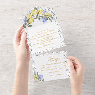 Invitation Tout En Un Mariage Motif Marocain Méditerranéen Citron