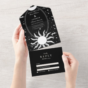 Invitation Tout En Un Mariage mystique noir et blanc Soleil Lune