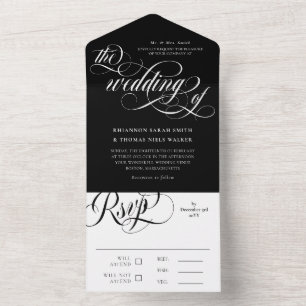 Invitation Tout En Un Mariage noir blanc Elegant