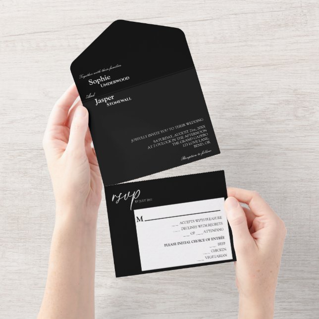 Invitation Tout En Un Mariage noir classique moderne (Déchirure)