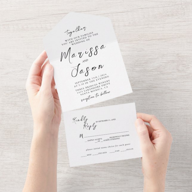 Invitation Tout En Un Mariage noir et blanc simple et élégant (Déchirure)