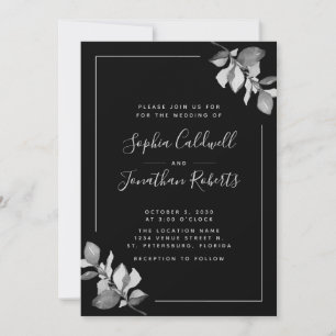Invitation Tout en un Mariage noir Eucalyptus gris argent