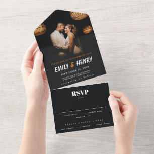 Invitation Tout En Un Mariage noir RSVP élégant et moderne