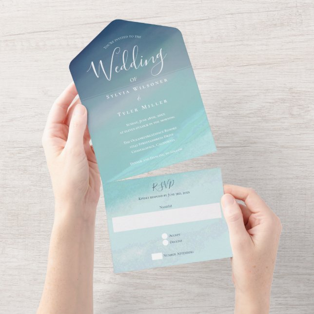 Invitation Tout En Un Mariage Ocean Beach (Déchirure)
