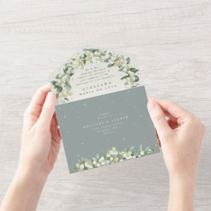 Invitation Tout En Un Mariage officiel vert/crème Snowberry+Eucalyptus
