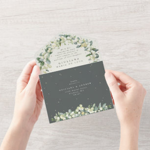 Invitation Tout En Un Mariage officiel vert/crème Snowberry+Eucalyptus