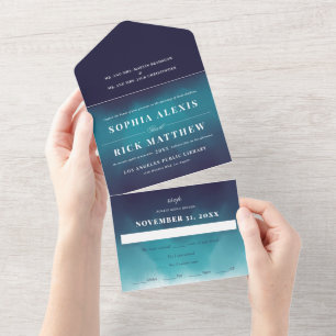 Invitation Tout En Un Mariage Ombre des vagues bleu turquoise