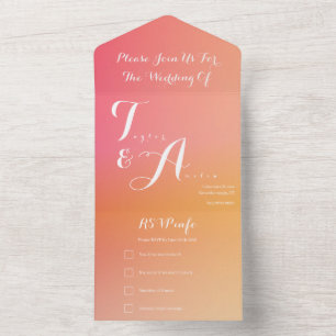 Invitation Tout En Un Mariage Orange Peach Ombre Élégant