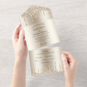 Invitation Tout En Un Mariage Paillettes Champagne Gouttes Glam Bling