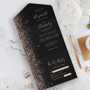 Invitation Tout En Un Mariage Paillettes Or Rose Noir Moderne