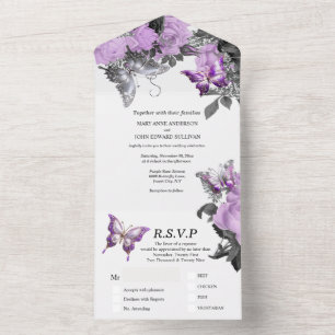 Invitation Tout En Un Mariage papillon blanc violet élégant été