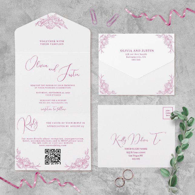 Invitation Tout En Un Mariage Peony Elegance (Créateur téléchargé)