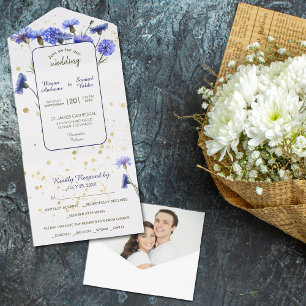 Invitation Tout En Un Mariage photo Blue Cornflower