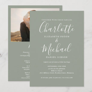 Invitation Tout en Un Mariage Photo Chic Écriture Vert Sage