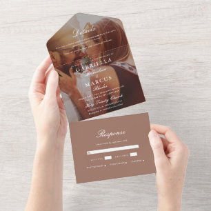 Invitation Tout En Un Mariage photo chic Rose Blush