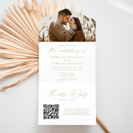 Invitation Tout En Un Mariage photo élégant moderne or script