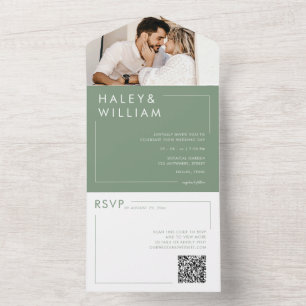Invitation Tout En Un Mariage photo minimaliste élégant moderne Sage Gre