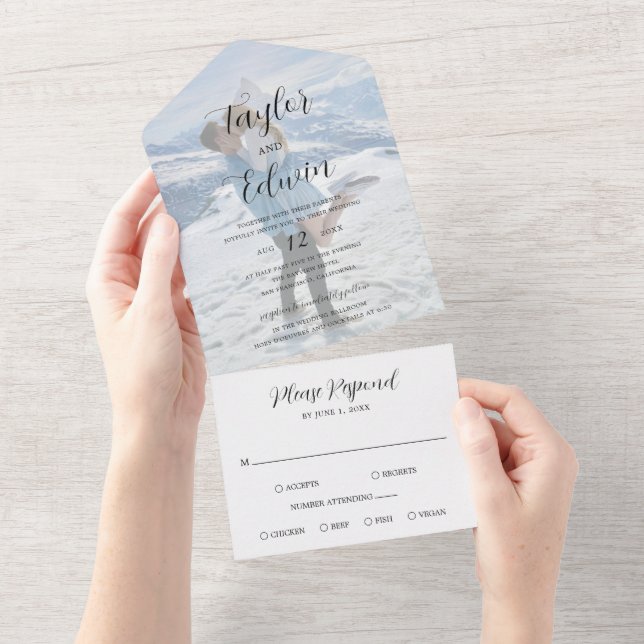 Invitation Tout En Un Mariage photo moderne contemporain simple (Déchirure)