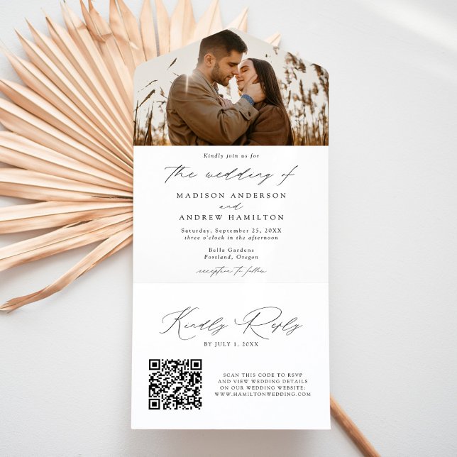 Invitation Tout En Un Mariage photo moderne élégant en noir (Créateur téléchargé)