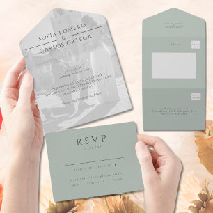 Invitation Tout En Un Mariage photo moderne Sage Green