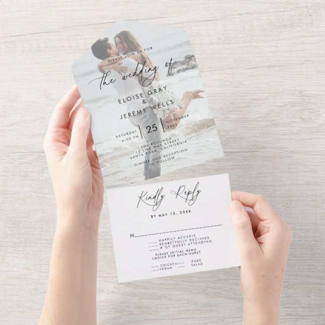 Invitation Tout En Un Mariage photo moderne tout en un (Déchirure)