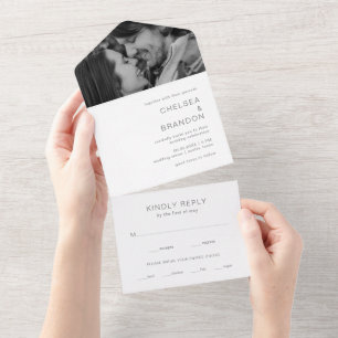 Invitation Tout En Un Mariage photo monogramme gris moderne