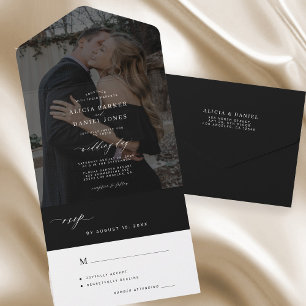 Invitation Tout En Un Mariage photo noir minimaliste élégant
