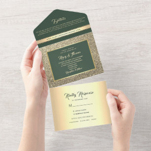Invitation Tout En Un Mariage Photo Or Vert Émeraude Luxe