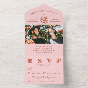 Invitation Tout En Un Mariage photo Rust & Blush Floral Ampersand