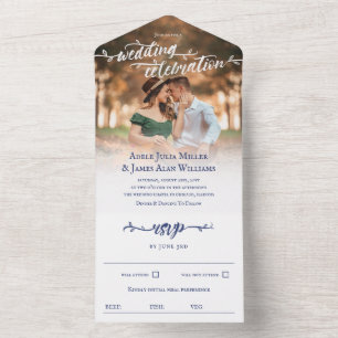 Invitation Tout En Un Mariage photo Rustique Bleu Brush