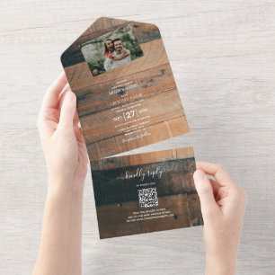 Invitation Tout En Un Mariage photo rustique en bois
