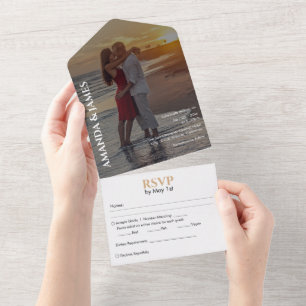 Invitation Tout En Un Mariage photo simple en couple + RSVP