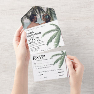 Invitation Tout En Un Mariage photo Tropical Beach Palm Trees