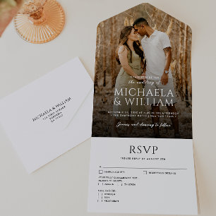 Invitation Tout En Un Mariage Photo Unique Typographie Moderne