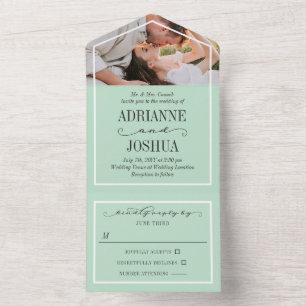 Invitation Tout En Un Mariage Photo Vert Menthe Romantique