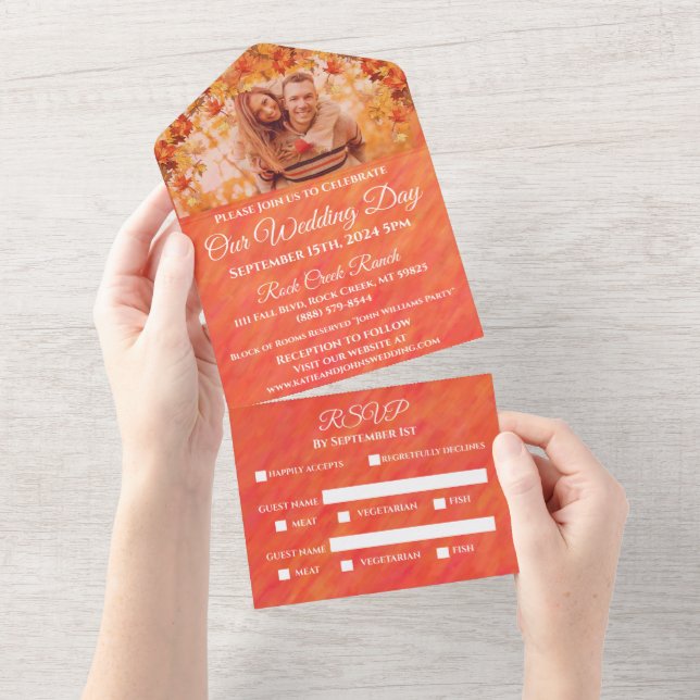 Invitation Tout En Un Mariage-Photo Vibes d'automne-Style d'automne- (Déchirure)