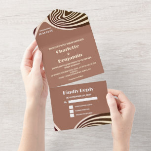 Invitation Tout En Un Mariage Rétro Moderne des Années 70