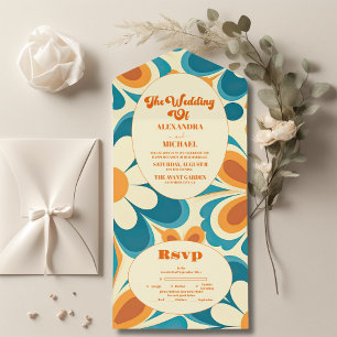 Invitation Tout En Un Mariage Rétro Unique et Coloré Groovy