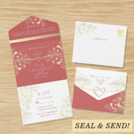 Invitation Tout En Un Mariage Romantique aux Fleurs de Corail