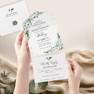 Invitation Tout En Un Mariage Romantique avec Verdure d'Eucalyptus