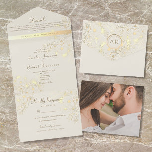 Invitation Tout En Un Mariage Romantique Floral Champagne Or