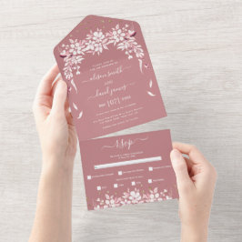Invitation Tout En Un Mariage rose blanc en cascade fleuri
